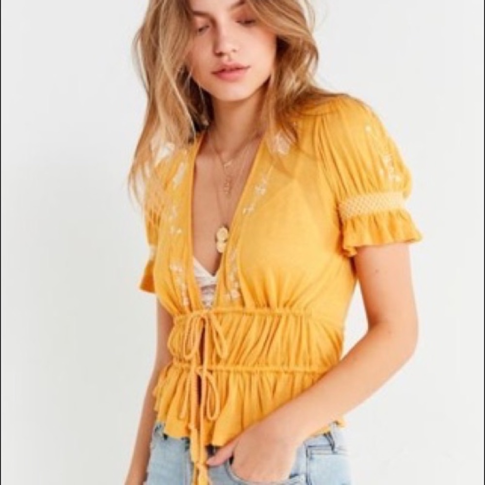 Urban Outfitters Embroidered Tie-Front Top